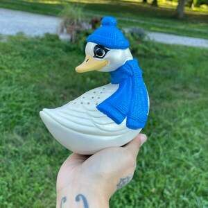 Vintage Ceramic Duck Potpourri Pomander Blue Hat Scarf Cork Stopper 5"